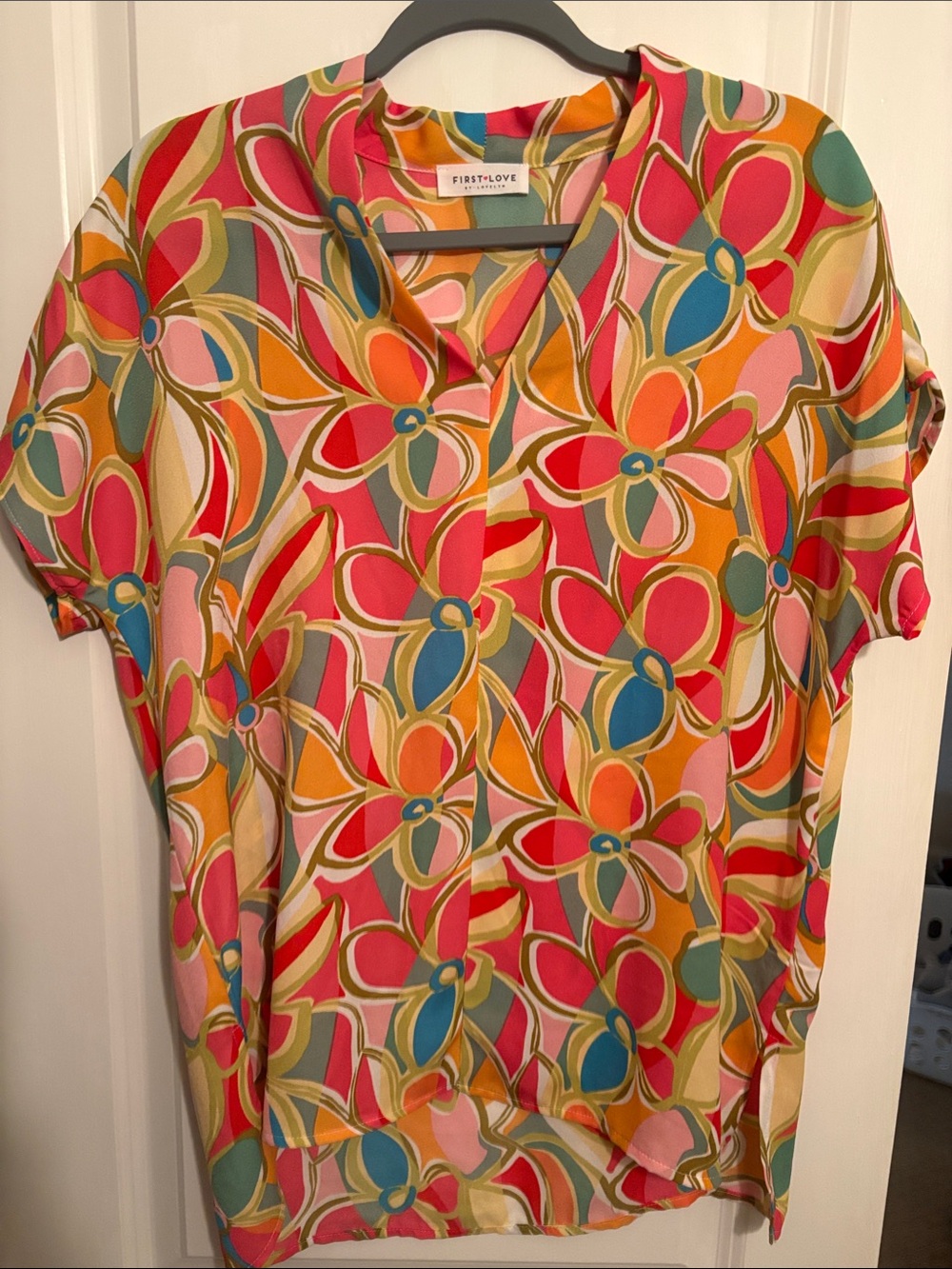 First Love Multicolor Retro Floral Short Sleeve Blouse